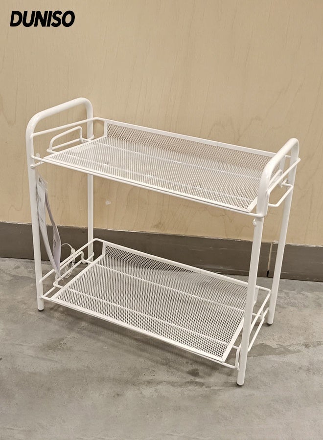 DUNISO 2-Tier Bathroom Shelf Organizer，Non-slip Heavy Duty Metal Storage Rack，Free Standing Durable Metal Shelving Storage Unit，for Warehouses, Closets, Kitchens,Bathroom,White - Image 1