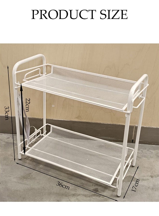 DUNISO 2-Tier Bathroom Shelf Organizer，Non-slip Heavy Duty Metal Storage Rack，Free Standing Durable Metal Shelving Storage Unit，for Warehouses, Closets, Kitchens,Bathroom,White - Image 2