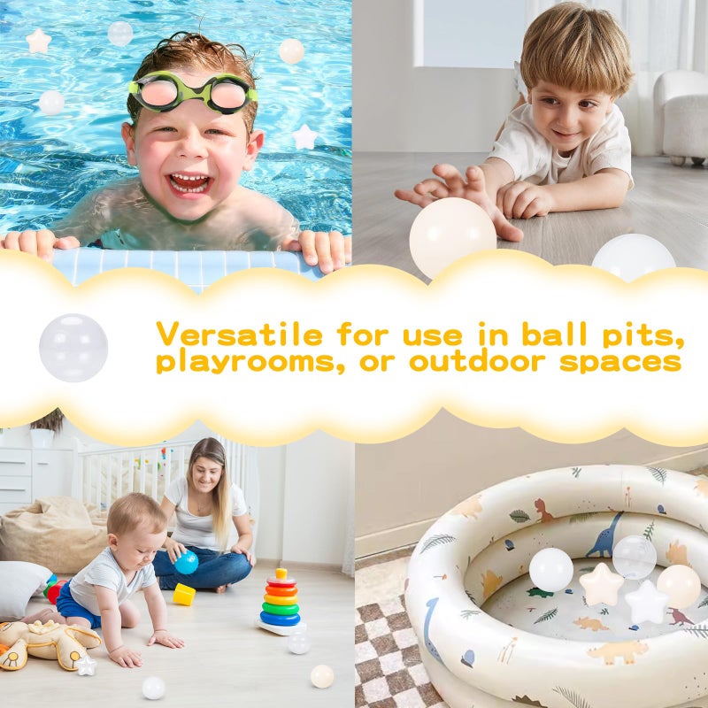 Trendplay Star Ball Pit Balls للأطفال الصغار - 50 Count Star Balls أشكال مختلفة للمهرجان الداخلي للحفلات في الهواء الطلق أطفال الأطفال (Pearl White White Clear) - Image 3