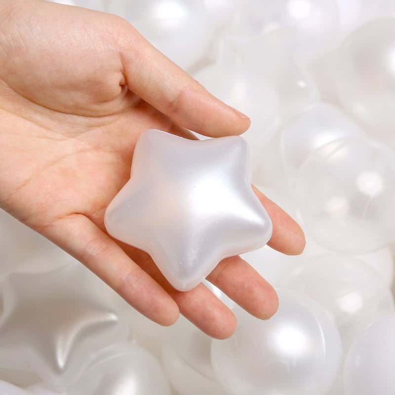 Trendplay Star Ball Pit Balls للأطفال الصغار - 50 Count Star Balls أشكال مختلفة للمهرجان الداخلي للحفلات في الهواء الطلق أطفال الأطفال (Pearl White White Clear) - Image 2
