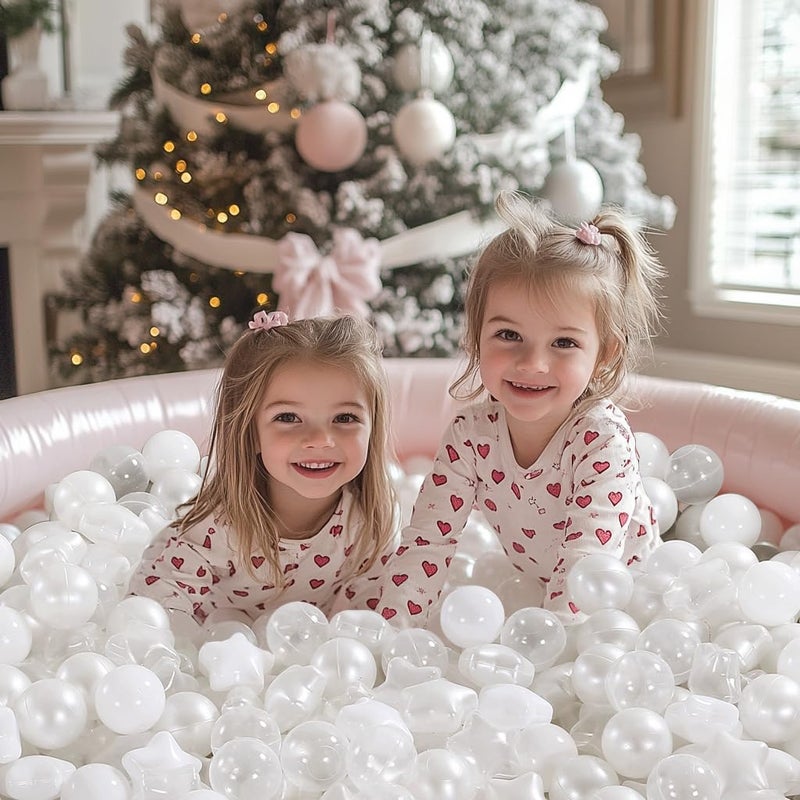 Trendplay Star Ball Pit Balls للأطفال الصغار - 50 Count Star Balls أشكال مختلفة للمهرجان الداخلي للحفلات في الهواء الطلق أطفال الأطفال (Pearl White White Clear) - Image 4