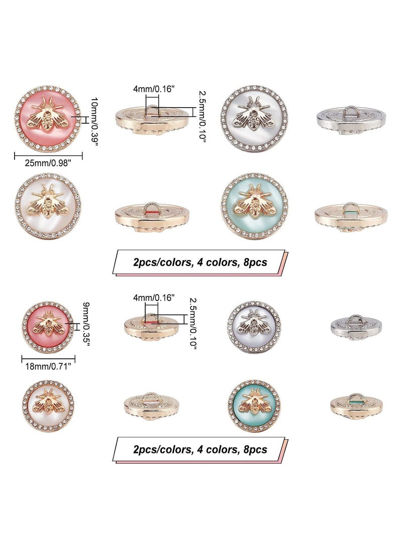 Round Metal Buttons 3D Bees Pattern, Alloy Shank Buttons Enamel Blazer Buttons for Blazer, Suits, Coats, Uniform and Jacket  (4 Colors - 16Pcs)  - Image 2