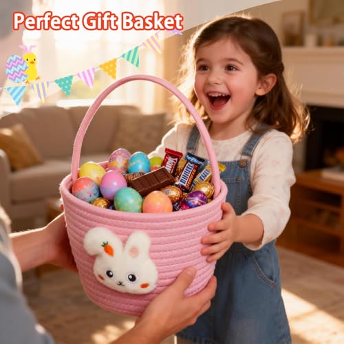 XENTUMI Easter Basket, Easter Baskets for kids Personalized Easter Basket for Boys and Girls Set of 2 Empty Bunny Egg, Boys, Girls, Toddler, Babies, Infant Easter gifts basket - Image 5