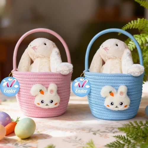 XENTUMI Easter Basket, Easter Baskets for kids Personalized Easter Basket for Boys and Girls Set of 2 Empty Bunny Egg, Boys, Girls, Toddler, Babies, Infant Easter gifts basket - Image 3