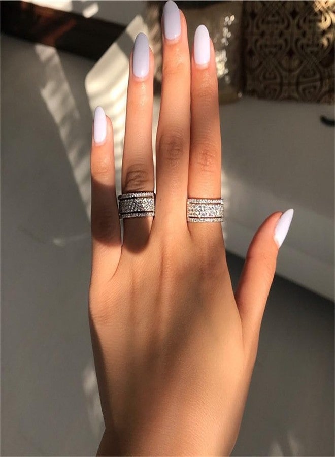 AZQ TZ Way 925 Sterling Silver Shiny Full Diamond Ring Cubic Zirconia Rings CZ Diamond Multi Row Ring Eternity Engagement Wedding Band Ring for Women (US Code 10) - Image 4