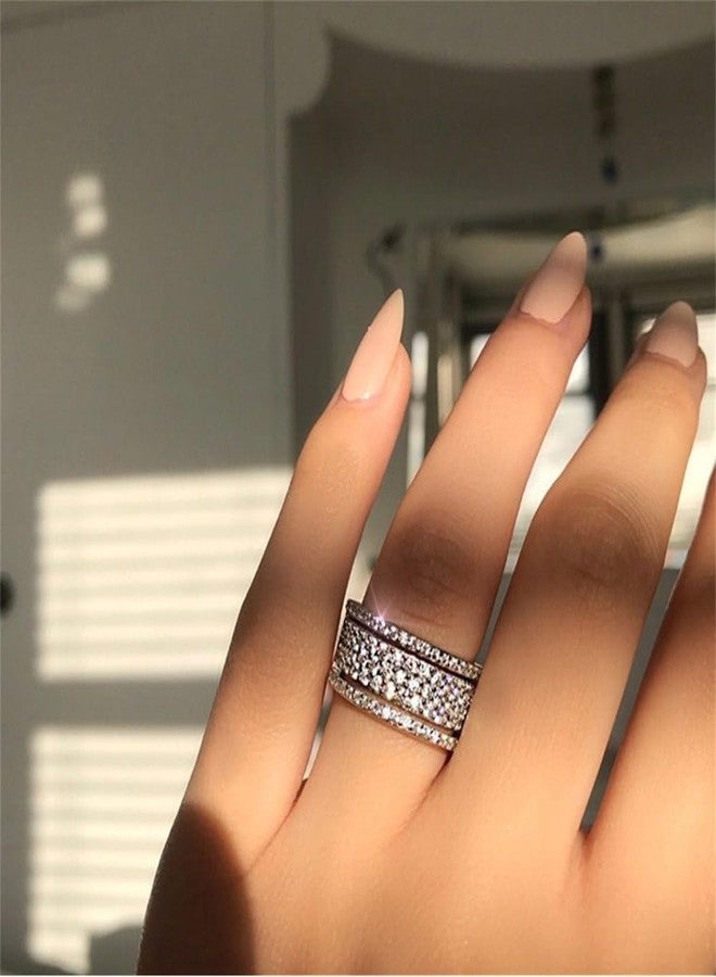 AZQ TZ Way 925 Sterling Silver Shiny Full Diamond Ring Cubic Zirconia Rings CZ Diamond Multi Row Ring Eternity Engagement Wedding Band Ring for Women (US Code 10) - Image 2