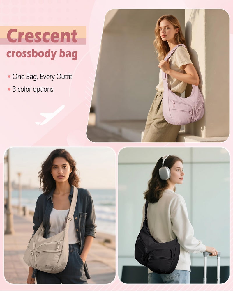 Smasrob Crescent Crossbody Bag with RFID Blocking Pocket and Water Bottle Holder, Slouchy Crossbody Bag with Multiple Pockets, Black - Image 2