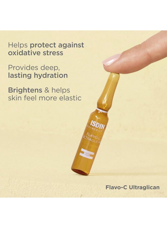 ISDIN سيروم النهار المشرق ومضاد الأكسدة للوجه من إيسدينسيوتيكس فلافو-سي أولترا جليكانيك بفيتامين سي وحمض الهيالورونيك - 10 أمبولات، 0.06 أونصة سائلة × 10 - Image 4