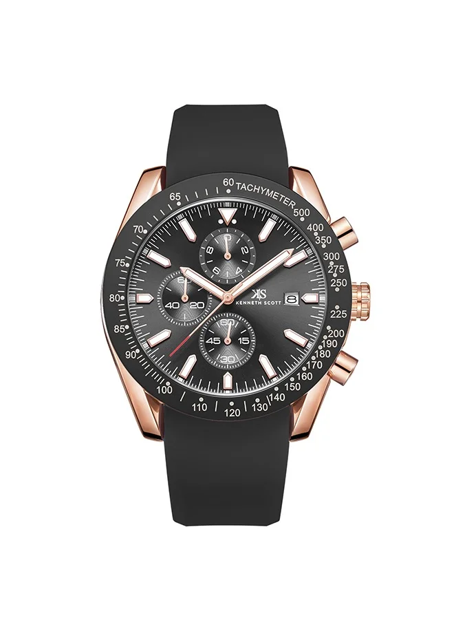 كينيث سكوت Kenneth Scott K23148-RSBB Men Chrono & Multi Function Display Watch & Silicone Strap Black