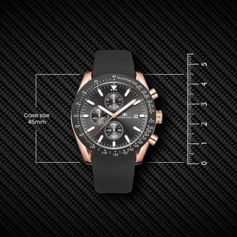 Kenneth Scott Black Kenneth Scott K23148-RSBB Men Chrono & Multi Function Display Watch & Silicone Strap Black for Men | Best Price UAE
