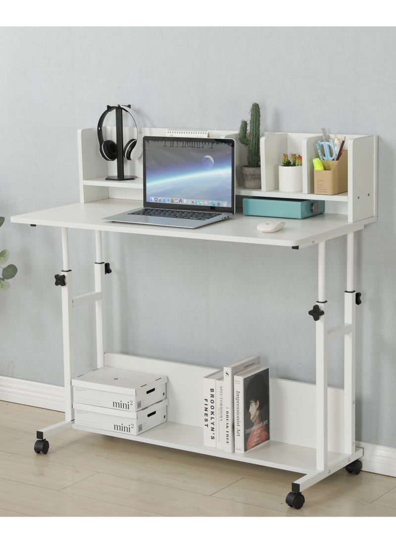 JANTENS Adjustable Height Kids Study Desk with Hutch Bookshelf White 100x85x50 cm  - Image 2