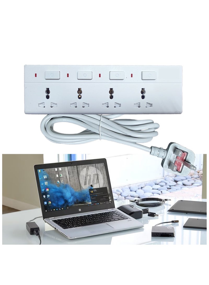 Duravel Duravel 4-Socket Extension Lead with Individual Switches, White, 3-Metre Power Cord  - Image 5