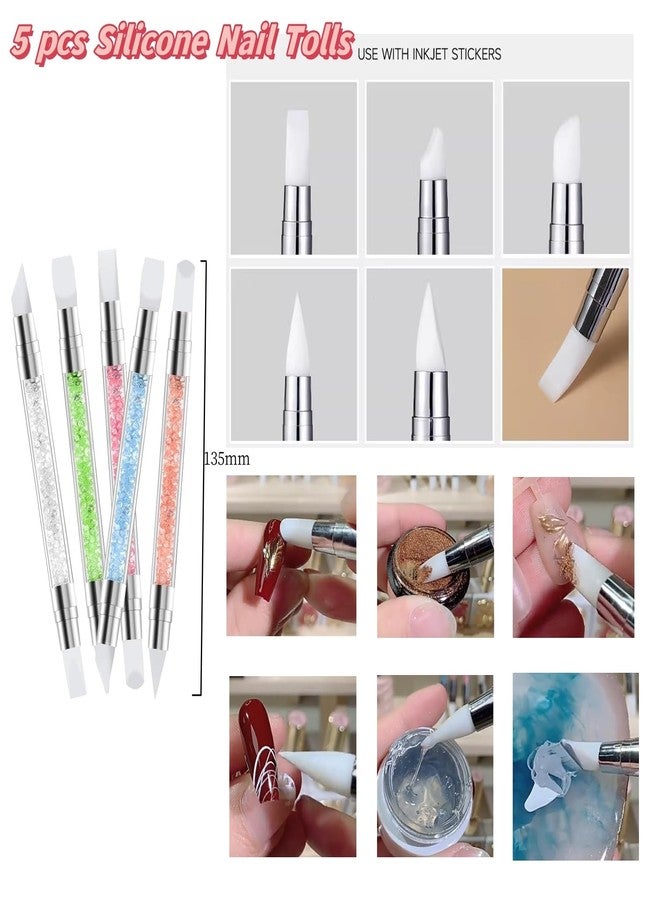 Gmtglla 14 Pcs Nail Art Tool Kit with Silicone Carving Brushes & Ombre Sponge Pen, Professional Dual-Ended Dotting & Liner Tools, Wax Picker Pencil & 2 Tweezers for 3D Nail Design DIY Manicure - Image 5