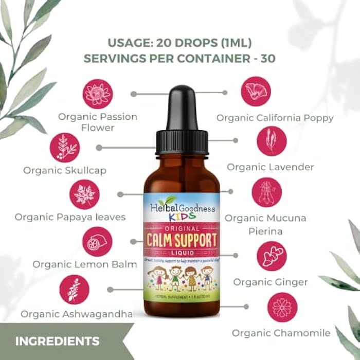 Herbal Goodness Kids Calm Support Liquid Extract 1oz with Magnesium Glycinate, Magnesium Citrate, Multivitamin - Magnesium for Kids - 1oz Bottle, 1 Unit - Herbal Goodness - Image 4