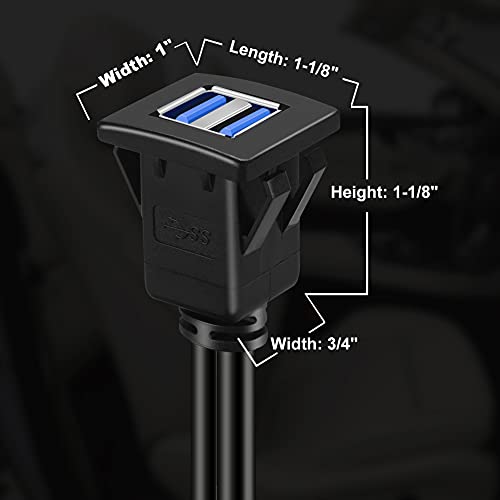 BATIGE Dual Ports Square USB 3.0 Panel Flush Mount Extension Cable with Buckle for Car Truck Boat Motorcycle Dashboard-3ft - Image 5