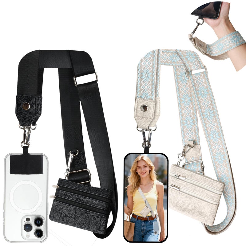 PUGPIU 2 Pack Clip and Go Strap for Phone with Wallet Crossbody - Phone Strap Crossbody with Zippered Pouch, Multifuctional Adjustable Cell Phone Lanyard for Going out - Image 1