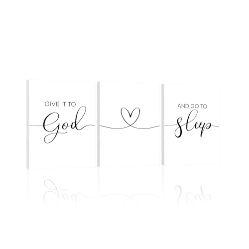 1 KINGO Give It To God And Go To Sleep Wall Art Modern Farmhouse Bedroom Signs Decor for CouplesAesthetic Minimalist Bedroom Pictures Wall Decor Above Bed Hanging Wall Plaques 12x16 InchSet of 3 - Image 1