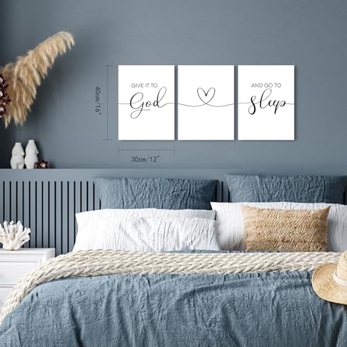1 KINGO Give It To God And Go To Sleep Wall Art Modern Farmhouse Bedroom Signs Decor for CouplesAesthetic Minimalist Bedroom Pictures Wall Decor Above Bed Hanging Wall Plaques 12x16 InchSet of 3 - Image 3