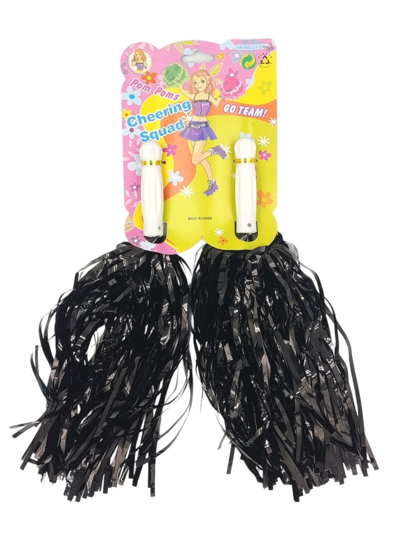 Generic 1 Pair Cheerleading Pom poms Shiny Black Color for Sports Team Cheering Party Dance Accessories.