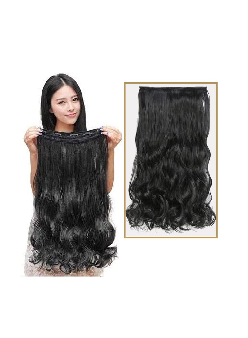 إستيل رأس كامل بطول قطعة واحدة مستقيمة وطويلة شعر مموج  مع 5 مشابك ، مناسبة للنساء والفتيات اللون رقم 1 مموج الجسم - Image 1