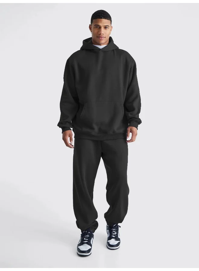 Maniac Maniac Mens Solid Black Hooded Neck Sweatshirt and Jogger Cotton Loopknit Fleece Co-Ords