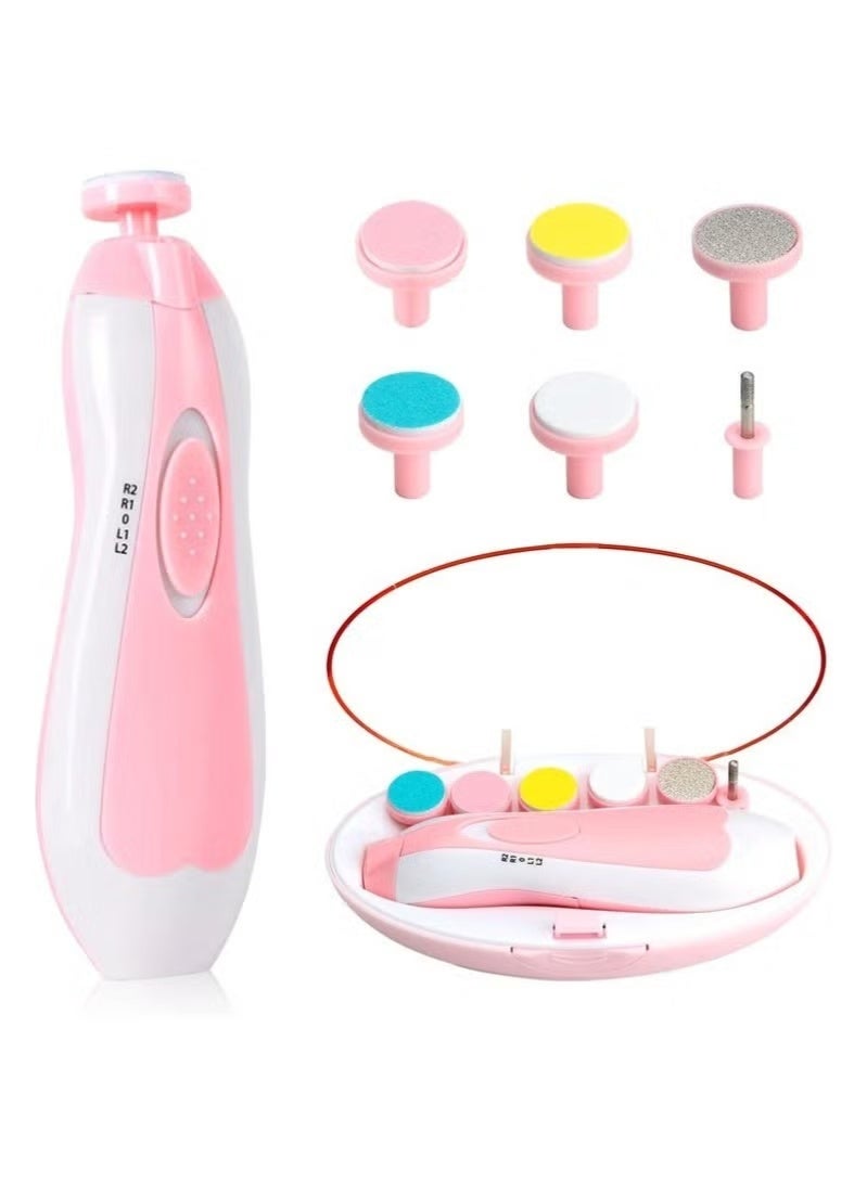 A ZONE Baby Nail Trimmer Electric - 6-in-1 Baby Nail Clippers & File Set with LED Light, Portable & Lightweight, Safe for Newborns, Toddlers, Kids, and Adults - Includes 6 Grinding & Polishing Heads"