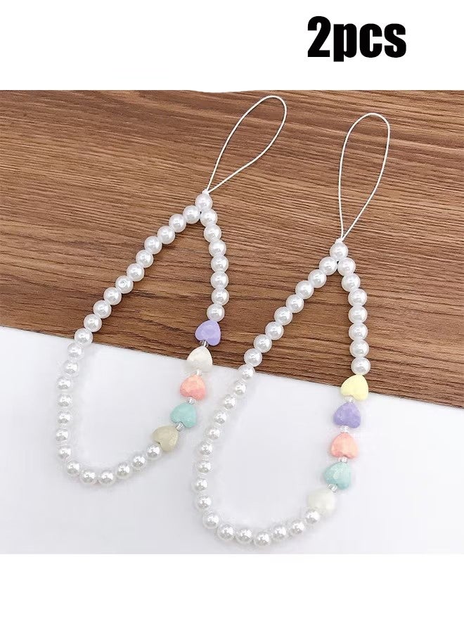 واي جيه حبل هاتف محمول من اللؤلؤ مكوَّن من قطعتين، حبل هاتف مزين باللؤلؤ للحب مع سوار معصم لمنع فقدان الهاتف، قلادة مفاتيح محمول عصرية وجميلة، وزينة محفظة للنساء والفتيات - Image 1