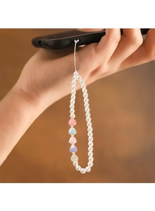 واي جيه حبل هاتف محمول من اللؤلؤ مكوَّن من قطعتين، حبل هاتف مزين باللؤلؤ للحب مع سوار معصم لمنع فقدان الهاتف، قلادة مفاتيح محمول عصرية وجميلة، وزينة محفظة للنساء والفتيات - Image 4