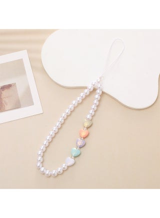 2 Piece Pearl Mobile Phone Lanyard, Love Pearl Beaded Phone Lanyard Wrist Strap for Anti Lost Phone, Fashion Lovely Phone Keychain Wallet Decoration Pendant for Women Girls - view 5