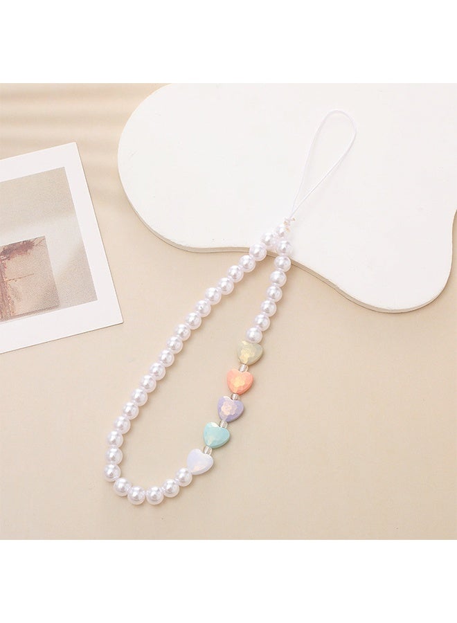 واي جيه حبل هاتف محمول من اللؤلؤ مكوَّن من قطعتين، حبل هاتف مزين باللؤلؤ للحب مع سوار معصم لمنع فقدان الهاتف، قلادة مفاتيح محمول عصرية وجميلة، وزينة محفظة للنساء والفتيات - Image 5