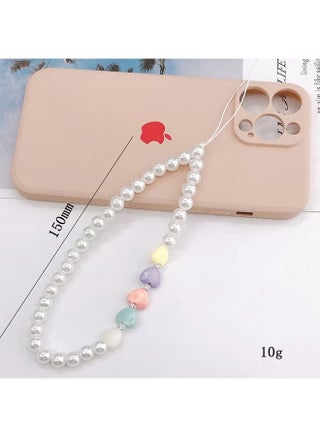 2 Piece Pearl Mobile Phone Lanyard, Love Pearl Beaded Phone Lanyard Wrist Strap for Anti Lost Phone, Fashion Lovely Phone Keychain Wallet Decoration Pendant for Women Girls - view 2