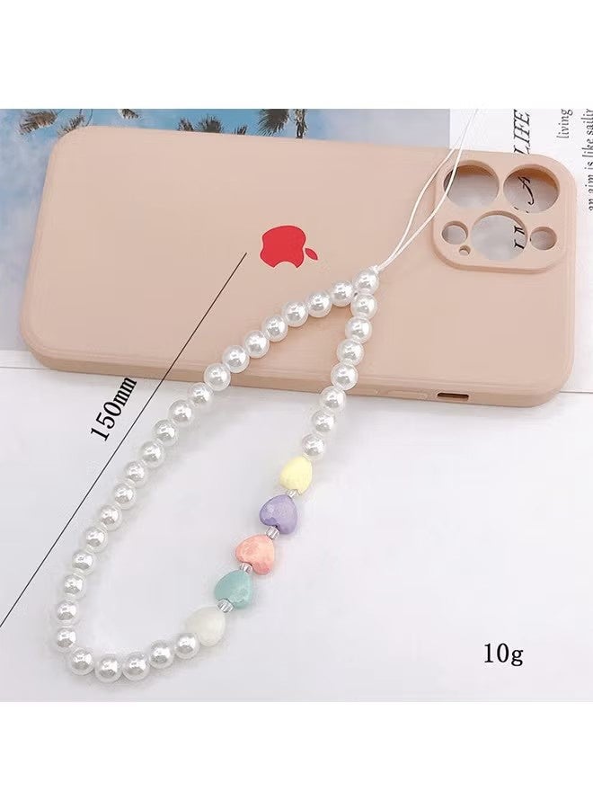 واي جيه حبل هاتف محمول من اللؤلؤ مكوَّن من قطعتين، حبل هاتف مزين باللؤلؤ للحب مع سوار معصم لمنع فقدان الهاتف، قلادة مفاتيح محمول عصرية وجميلة، وزينة محفظة للنساء والفتيات - Image 2