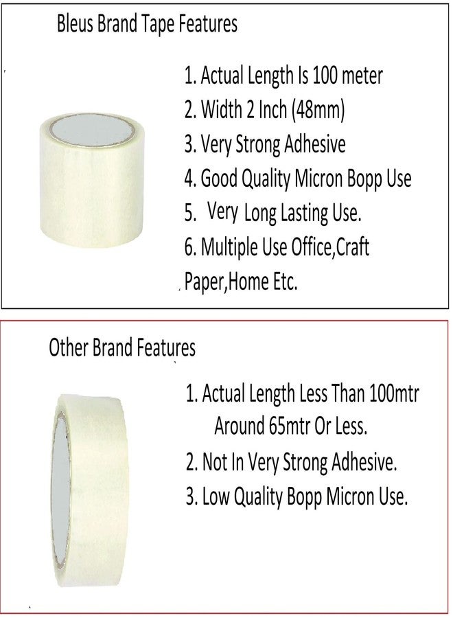 Bleus لفة شريط لاصق ذاتي من Bleus - طول 100 متر - عرض 48 مم / 2 بوصة - شريط تغليف صناعي BOPP لتعبئة صناديق التجارة الإلكترونية، والاستخدام المكتبي والمنزلي (بني، 4) - Image 3