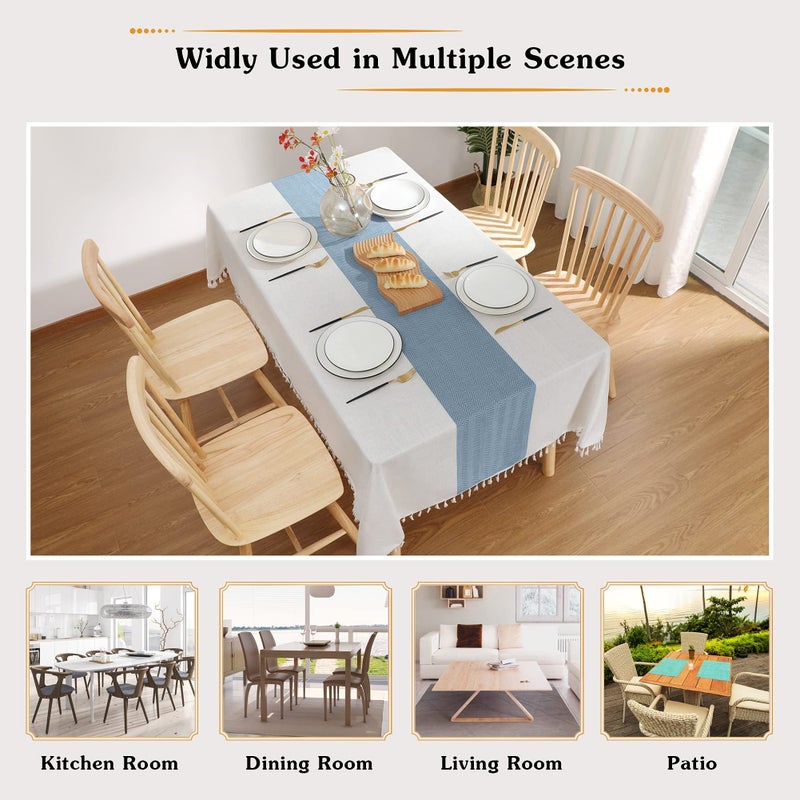 Jia le JIALE Tablecloths for Rectangle Tables,Cotton Linen Table Cloth Waterproof Tablecloth Wrinkle Free Farmhouse Dining Tables Cover,Soft Fabric Table Cloths with Tassels, Blue,55" X 70",4-6 Seats - Image 5