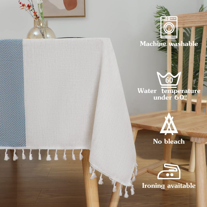 Jia le JIALE Tablecloths for Rectangle Tables,Cotton Linen Table Cloth Waterproof Tablecloth Wrinkle Free Farmhouse Dining Tables Cover,Soft Fabric Table Cloths with Tassels, Blue,55" X 70",4-6 Seats - Image 4