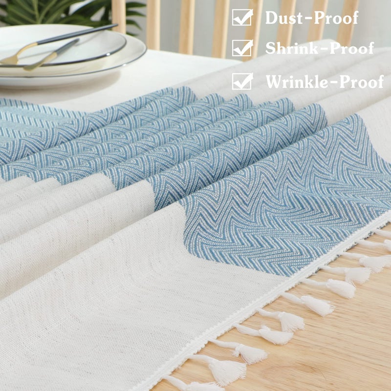 Jia le JIALE Tablecloths for Rectangle Tables,Cotton Linen Table Cloth Waterproof Tablecloth Wrinkle Free Farmhouse Dining Tables Cover,Soft Fabric Table Cloths with Tassels, Blue,55" X 70",4-6 Seats - Image 3