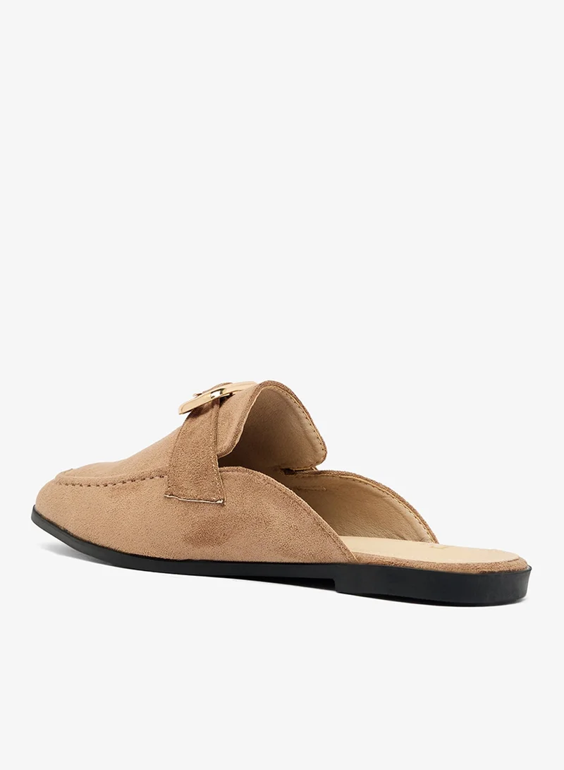 Ella Beige Classic Suede Mules With Gold Hardware for Women | Best Price UAE