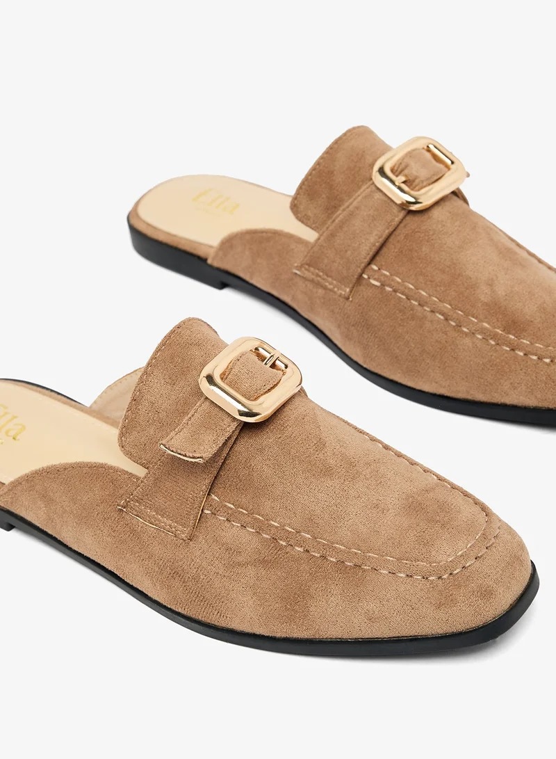 Ella Beige Classic Suede Mules With Gold Hardware for Women | Best Price UAE