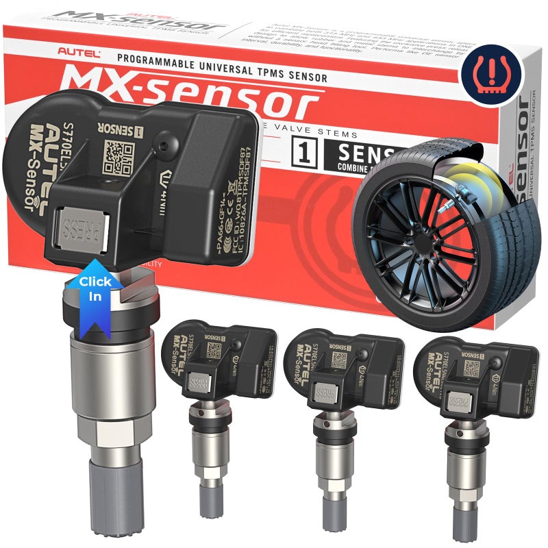 Autel MXSensor 2 in 1 315MHz  433MHzPressin 100 Cloneable TPMS Programmable Sensors for Tire Pressure Monitoring SystemMetal ValvesSet of 4 Pieces