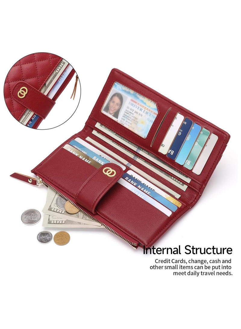 Womens Wallet Slim Rfid Blocking Bifold Leather Credit Card Wallets for Women Clutch with Zipper Coin Pocket - Image 3