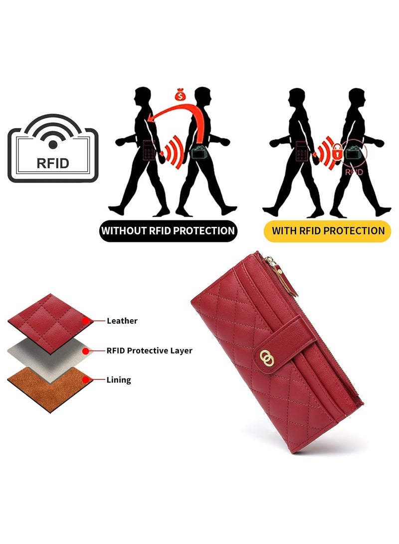 Womens Wallet Slim Rfid Blocking Bifold Leather Credit Card Wallets for Women Clutch with Zipper Coin Pocket - Image 4