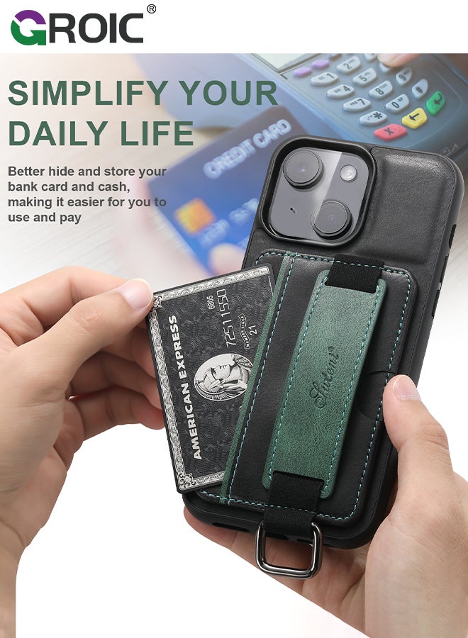 GROIC حافظة هاتف بتصميم لهاتف iPhone 15 مع غطاء واقٍ بمسند حزام معصم قابل للتعديل، وفتحة للبطاقات، وغطاء هاتف نحيف مضاد للصدمات لهاتف iPhone 15 6.1 بوصة - Image 4