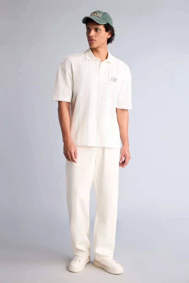 DeFacto Loose Fit Polo Collar Slogan Short Sleeve Polo T-Shirt