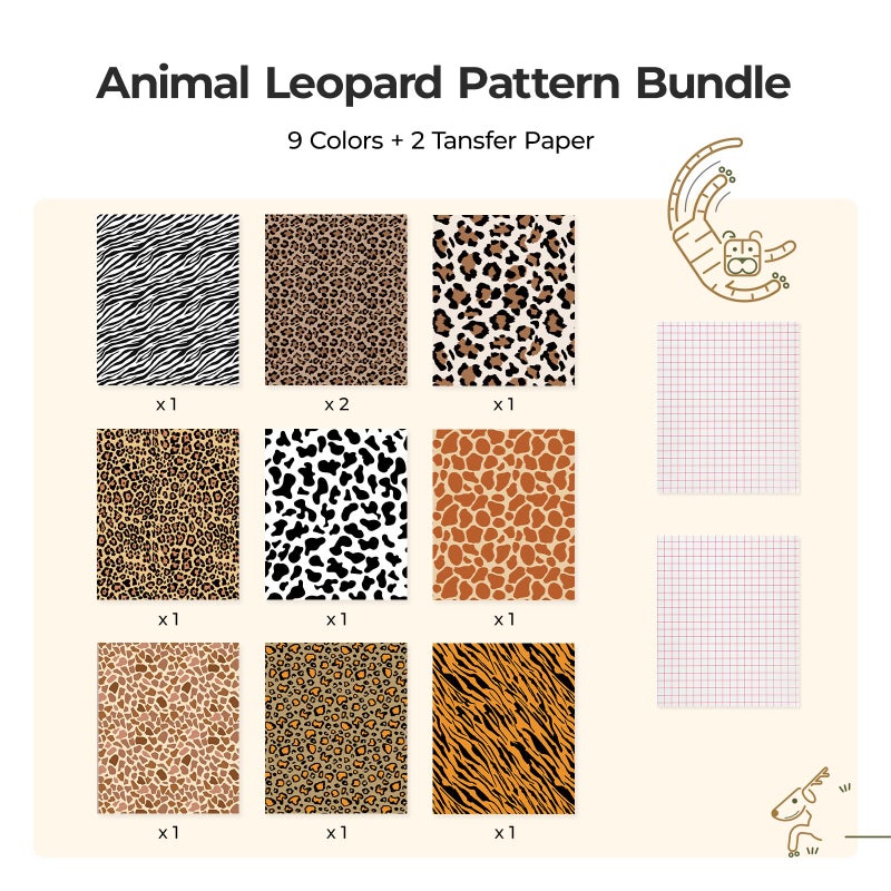 HTVRONT Leopard Permanent Vinyl - 10 Pack 12"X10" Animal Pattern Permanent Vinyl Sheets & 2 Transfer Paper,Cheetah Cow Print Adhesive Sheets for All Crafting Projects - Image 2