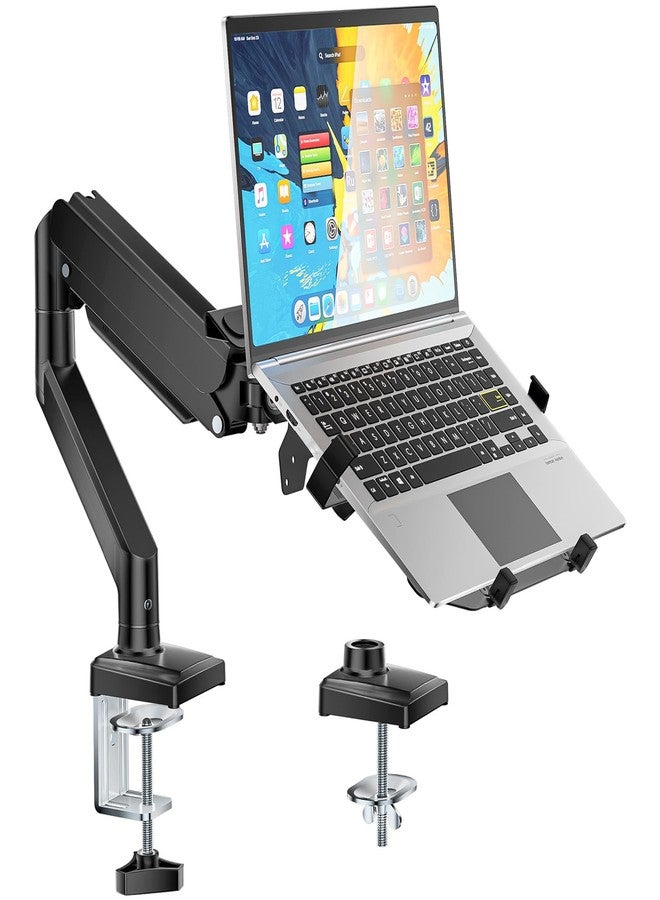 WALI Laptop Desk Mount, 2-in-1 Monitor Mount with Adjustable Laptop Tray, Fits Max 17" Notebook and 34" Computer Screen, Max Holds 22-26.4 lbs, Single Monitor Laptop Stand for Desk (GSMP001NLP), Black - Image 1