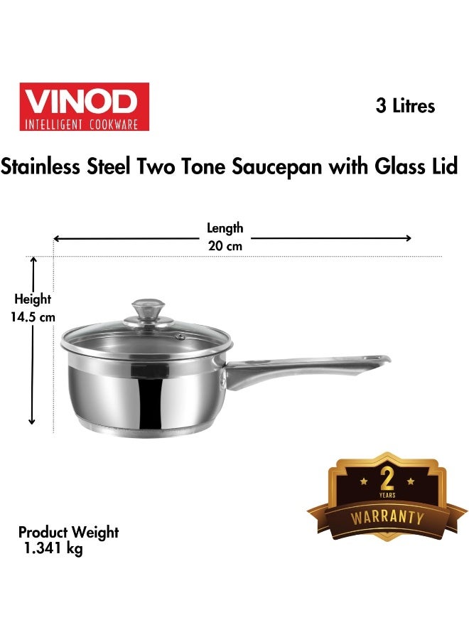 VINOD وعاء طبخ من الفولاذ المقاوم للصدأ بتصميم مزدوج مع غطاء زجاجي - 20 سم، 3 ل (مناسب للطهي بالحث) - Image 4