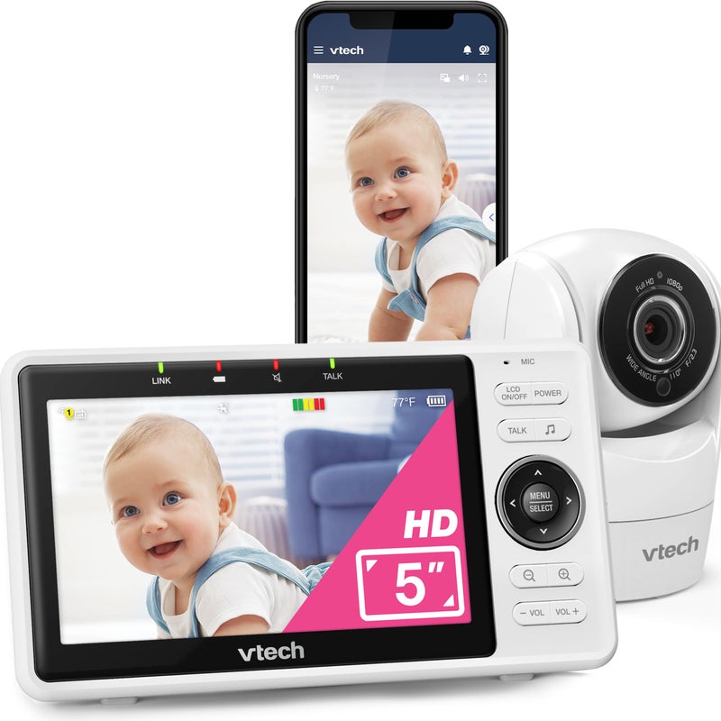 VTech Upgraded Smart WiFi Baby Monitor VM901, 5-inch 720p Display, 1080p Camera, HD NightVision, Fully Remote Pan Tilt Zoom, 2-Way Talk, Free Smart Phone App, Works with iOS, Android - Image 1