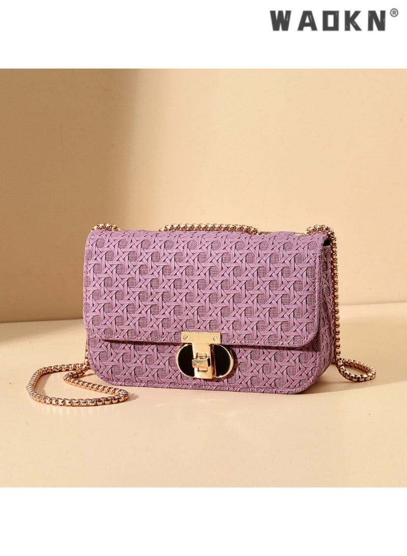 WAOKN Fashionable woven chain crossbody small bag, exquisite square single-shoulder underarm bag, versatile new women's bag（Purple） - Image 1