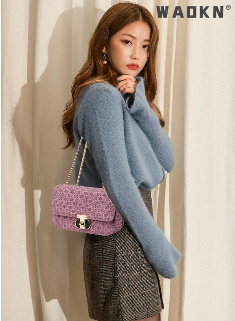 WAOKN Fashionable woven chain crossbody small bag, exquisite square single-shoulder underarm bag, versatile new women's bag（Purple） - Image 5