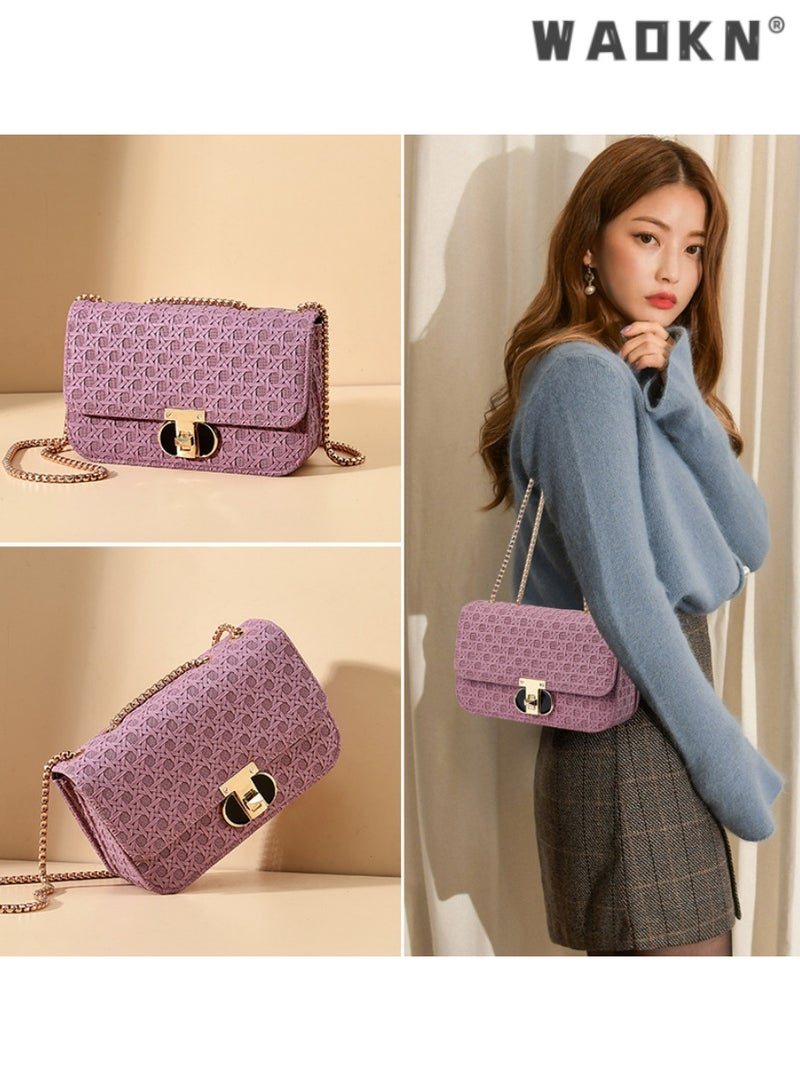 WAOKN Fashionable woven chain crossbody small bag, exquisite square single-shoulder underarm bag, versatile new women's bag（Purple） - Image 4